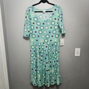 LuLaRoe Nicole Teal and Purple Patterned Midi Dress Size 2XL New